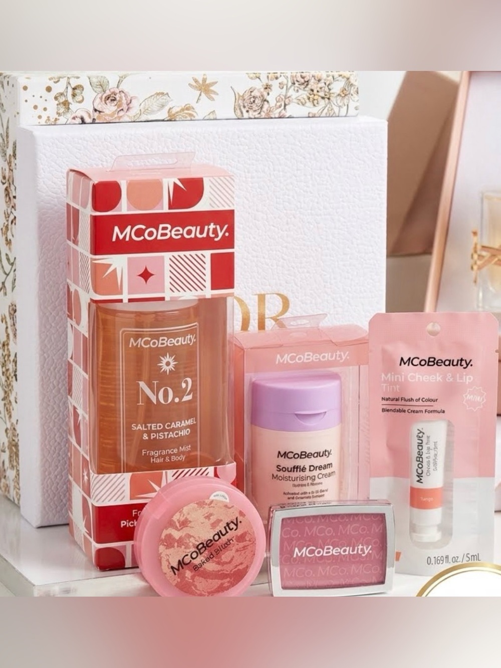 MCoBeauty 5 Pc BUNDLE - Mist, Baked Blush, Moisturizing Cream, Cheek & Lip TInt